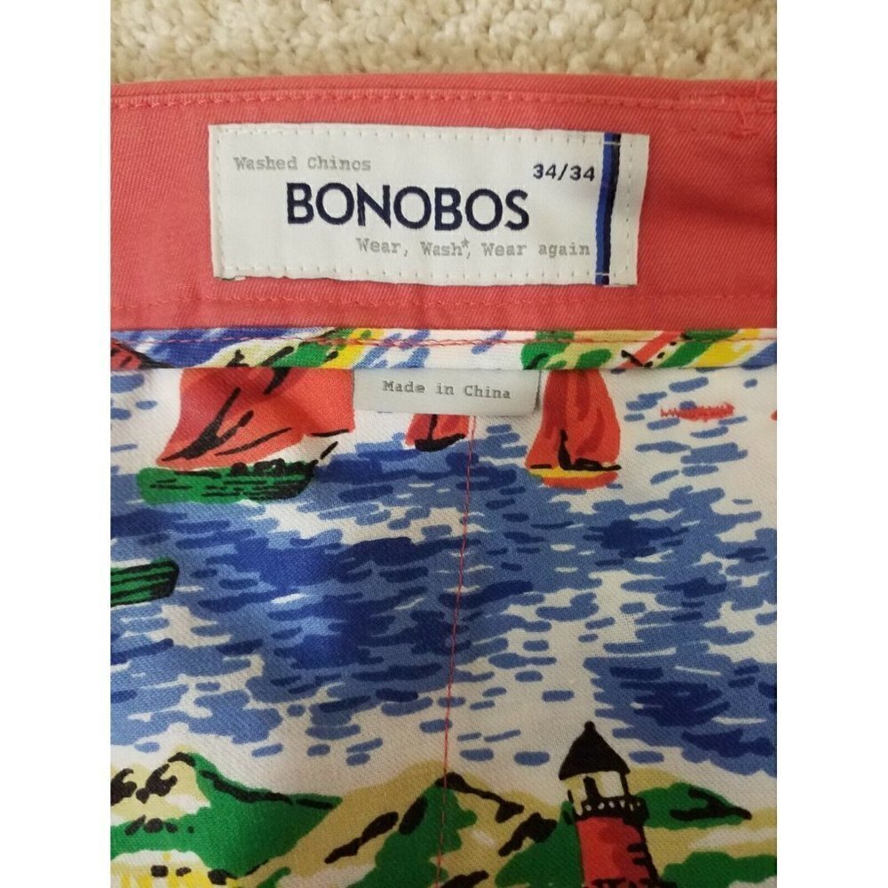 BONOBOS~Men's Size 34×34~Pink Straight Fit Washed Chinos 100 % Cotton NWT - Picture 6 of 10